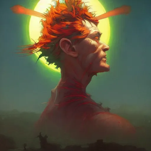 Prompt: 4k headshot of godlike Spawn from Macfarlane comics , killing demon clowns with green fire by Craig Mullins, ilya kuvshinov, krenz cushart, epic , artgerm trending on artstation by Edward Hopper and Dan Mumford and WLOP and Rutkovsky, beksinski carl spitzweg moebius and tuomas kocar, intricate artwork by caravaggio, Unreal Engine 5, Lumen, Nanite