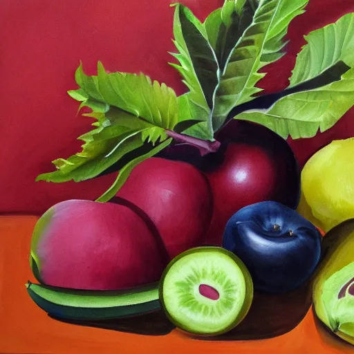 Image similar to collection of various fruits, gouache painting, isolated