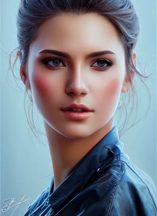 Image similar to photo of a gorgeous young woman in the style of stefan kostic, realistic, sharp focus, 8 k high definition, insanely detailed, intricate, elegant, art by stanley lau and artgerm