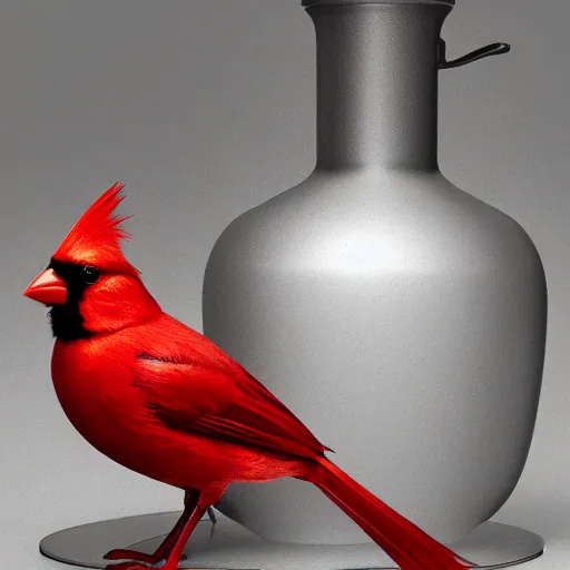 Image similar to a photorealistic photograph of a Cardinal bird inside of an Armagnac decanter Trending on Artstation, featured on Behance, well-rendered, Unreal Engine, 4K HD