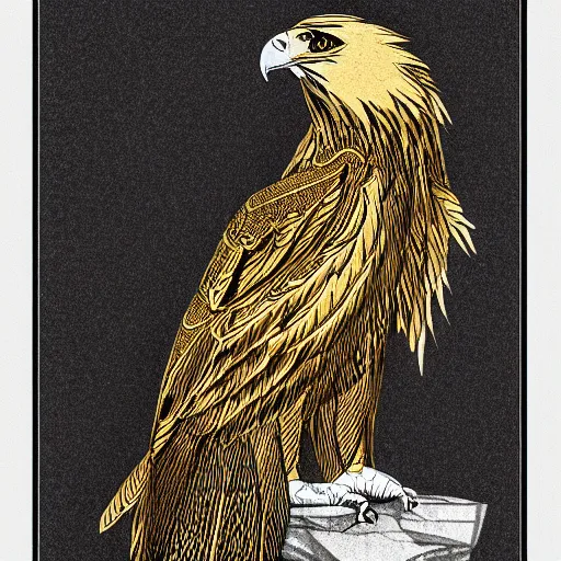 Image similar to high contrast golden eagle by aubrey beardsley, cycles render