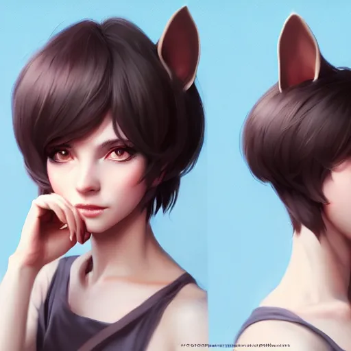 Image similar to character design portrait of an anthropomorphic furry rat girl with rat ears and a tail, 4 k, concept art, by wlop, ilya kuvshinov, artgerm, krenz cushart, pixiv.