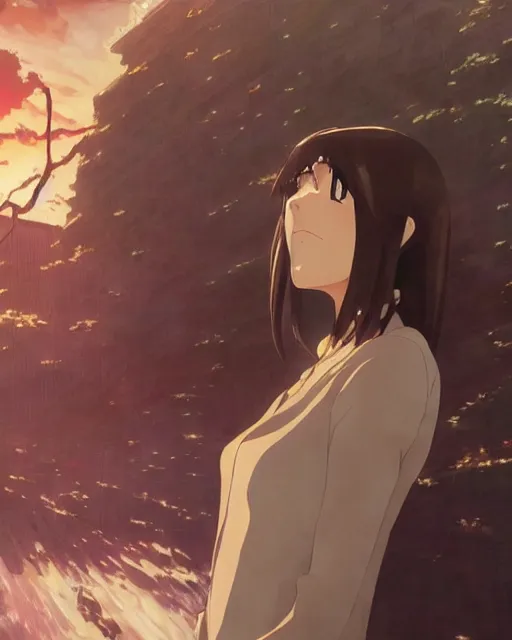 Image similar to makoto shinkai anime illustration of a woman entranced, portrait, bewitched, mesmerized, hypnotized