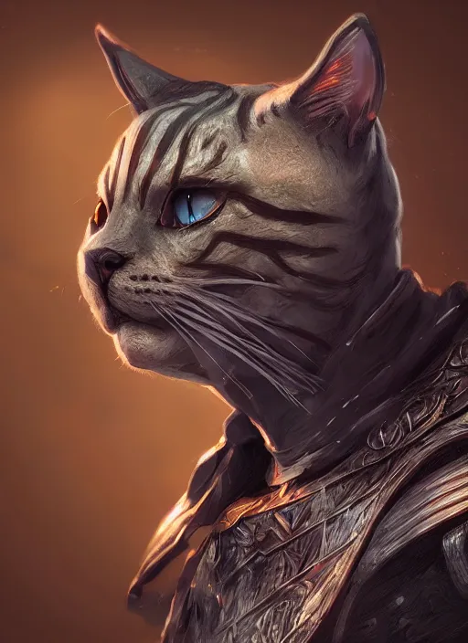 Prompt: An epic fantasy comic book style portrait painting of a cat knight, unreal 5, DAZ, hyperrealistic, octane render, cosplay, RPG portrait, dynamic lighting