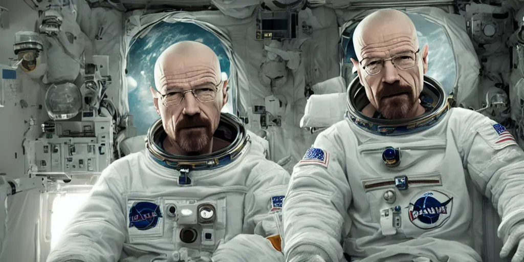 Prompt: Walter White as an astronaut outside a space station, 4k detailed, very very well detailed image 5, 8k