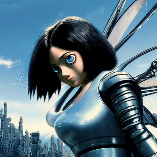 Image similar to a beautiful film still from battle angel alita by panos cosmatos, futuristic, cinematic lighting, highly detailed, photorealistic, high resolution