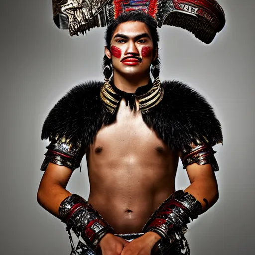Image similar to a portrait of a beautiful young maori male wearing an alexander mcqueen armor , photographed by andrew thomas huang, artistic