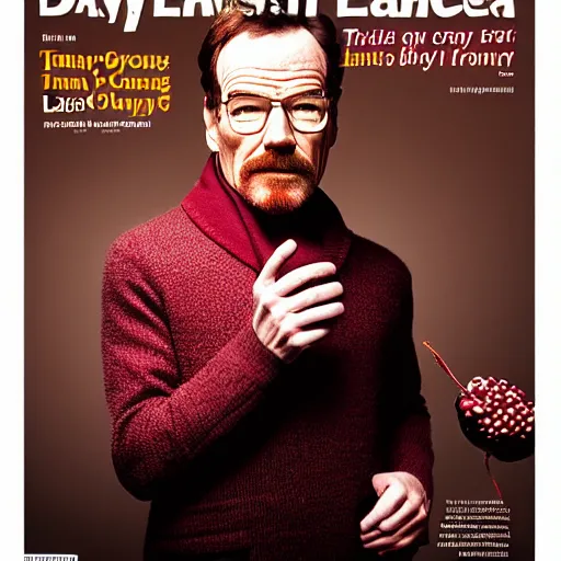 Prompt: tiny bryan cranston's body is a bowl of cranberries, head submerged in cranberries, natural light, sharp, detailed face, magazine, press, photo, steve mccurry, david lazar, canon, nikon, focus