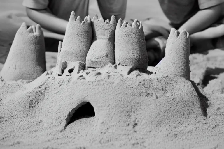 Image similar to kittens touching a sand castle