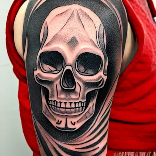 Image similar to tattoo design, stencil, tattoo stencil, traditional, a world famous tattoo of a geometric skull with a galaxy coming out of the top of its head-s 100