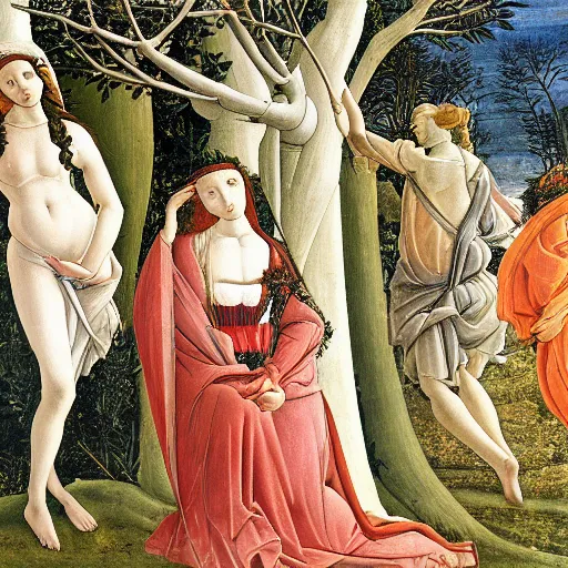 Prompt: painting of winter by botticelli in the style of primavera by botticelli