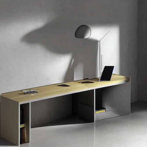 Image similar to brutalist style desk, modern architecture, high resolution