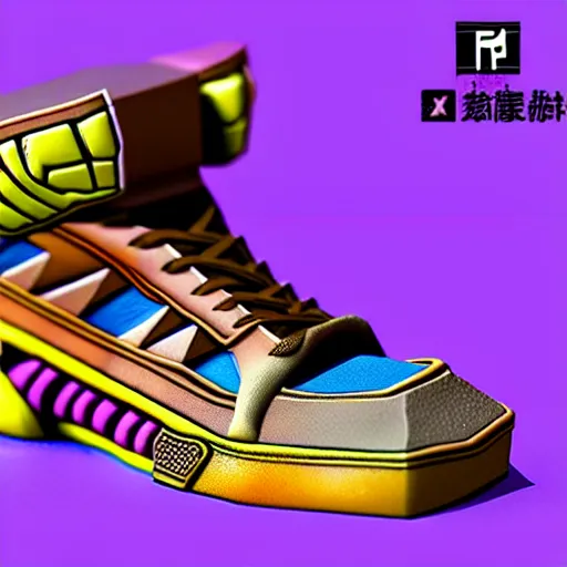 Image similar to realistic scultpure of sneaker! design, sneaker design overwatch fantasy style mixed with aztec mayan native street fashion, focus on sneakers only, shoes designed by akira toriyama and studio ghibli