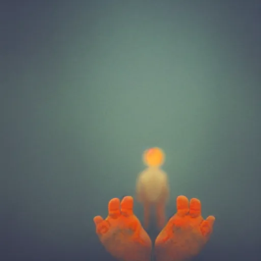 Image similar to a blurry closeup picture of hands around neck, dripping wet, no face, macro photography, long exposure photograph, surrealism, anamorphic bokeh, cozy, soft light, cyan and orange, caustic, atmospheric fog, octane render, cinematic