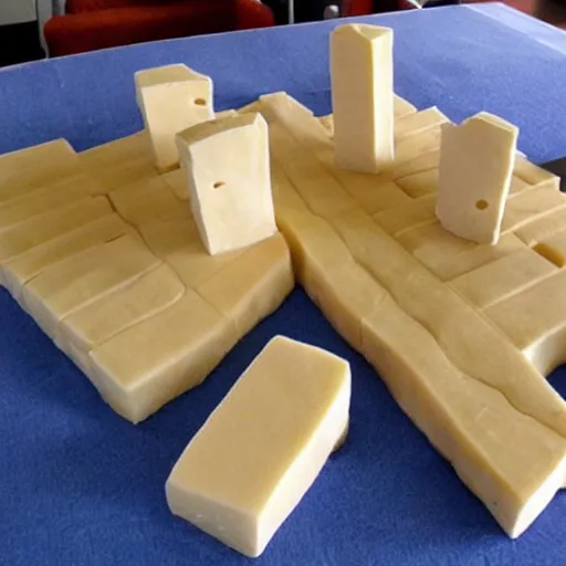 Image similar to stonehenge made out of swiss cheese blocks