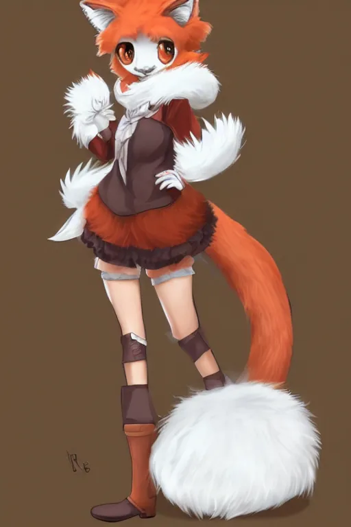 Image similar to a fox fursona with a big fluffy tail!!! wearing a maid outfit, highly detailed, digital art, trending on artstation, furry art!!!