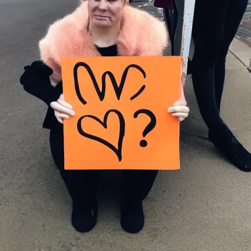 Image similar to cute orange tabby cat holds sign that says