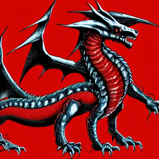 Image similar to a huge red dragon in the style of frank frazzetta