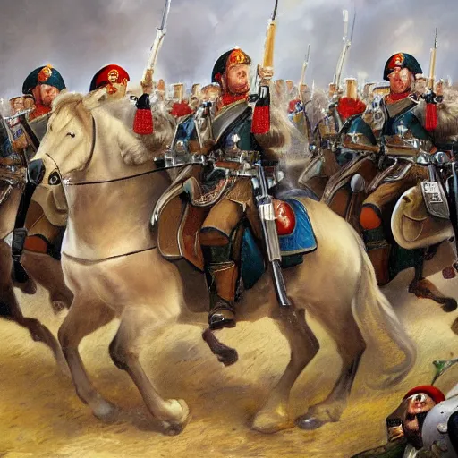 Prompt: general boris johnson leading his men into battle, glorified image, 8k, oil painting, photo realisitc face