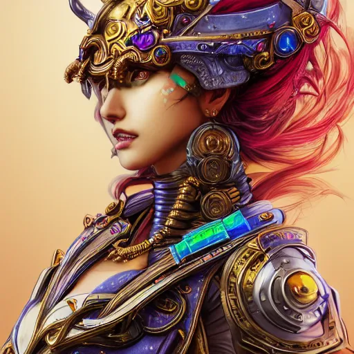 Prompt: studio portrait of legit kind colorful female holy mech paladin gunmeng machiki absurdly beautiful, elegant, young sexy elegant woman, super fine surreal detailed face illustration by kim jung gi, iraq nadar, intricate lines, sharp focus, vibrant colors, matte, octopath voyager, final fantasy, unreal engine highly rendered, global illumination, radiant light, intricate environments