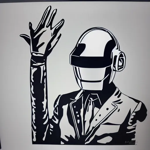 Prompt: individual daft punk silk screen banksy style