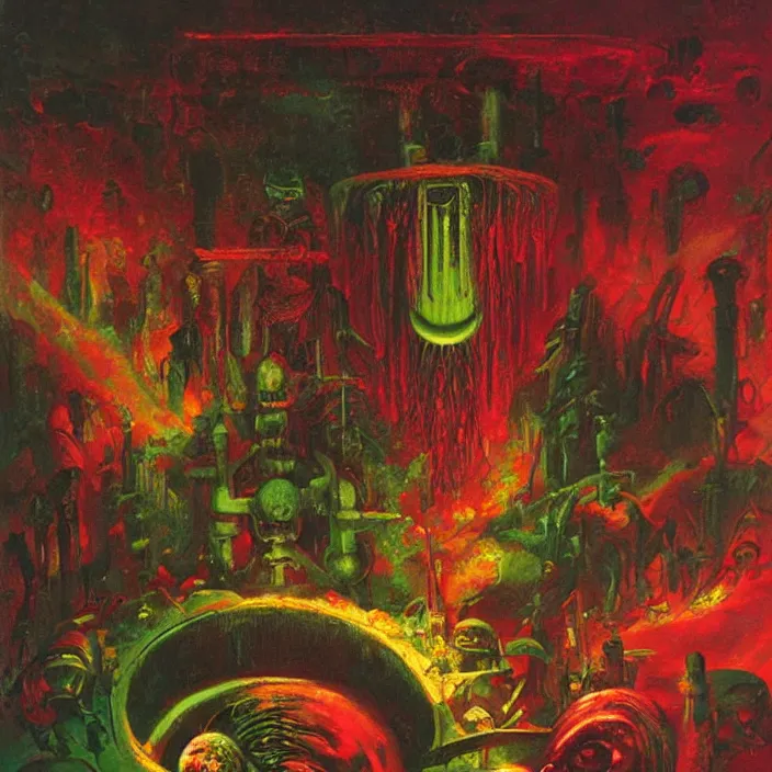 Prompt: gargantuan disappointment of crying souls, red and green palette, by ( h. r. giger ) and paul lehr