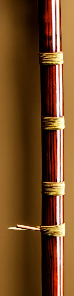 Image similar to picture of a single wooden long straight thin ninja fighting staff with oriental ornaments, weapon, highlight, vertical, centred, symmetric, sci - fi, fantasy, dnd, close shot, bright uniform background, award winning