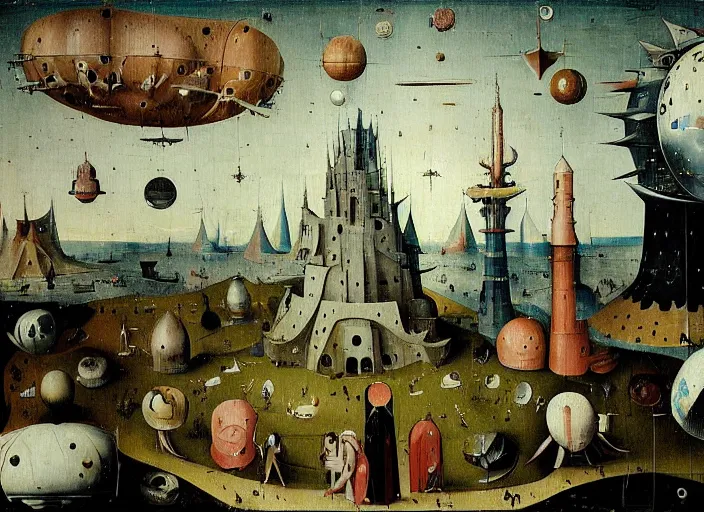 Prompt: an intricately detailed space colony by Hieronymus Bosch