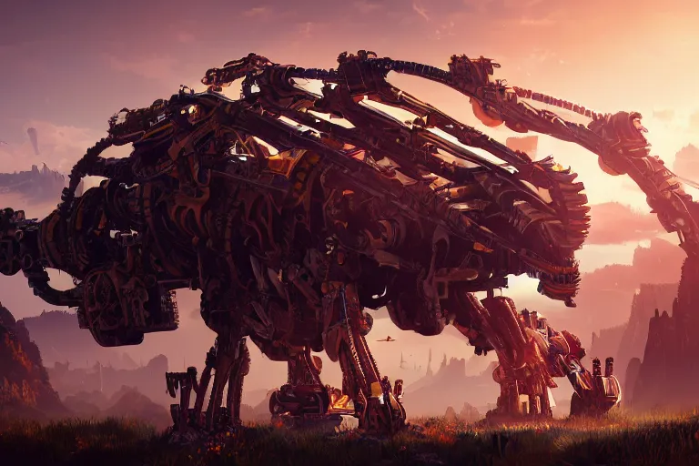 Image similar to sawtooth machine mecanical creature robot of horizon forbidden west horizon zero dawn radiating a glowing aura global illumination ray tracing hdr fanart arstation by ian pesty and alena aenami artworks in 4 k