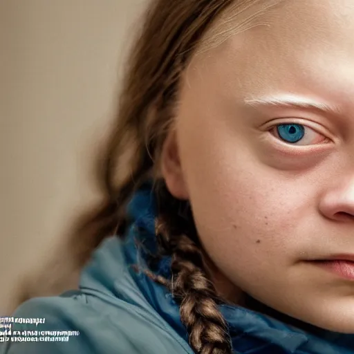 Prompt: closeup portrait of greta thunberg, depth of field, zeiss lens, detailed, symmetrical, centered, fashion photoshoot, by Annie Leibovitz and Steve McCurry, David Lazar, Jimmy Nelsson, Breathtaking, 8k resolution, extremely detailed, beautiful, establishing shot, artistic, hyperrealistic, beautiful face, octane render