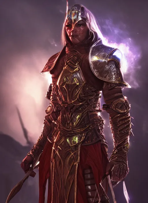 Prompt: ultra detailed fantasy of maasai warriorin futuristic armor, elden ring, realistic, dnd character portrait, full body, dnd, rpg, lotr game design fanart by concept art, behance hd, artstation, deviantart, global illumination radiating a glowing aura global illumination ray tracing hdr render in unreal engine 5