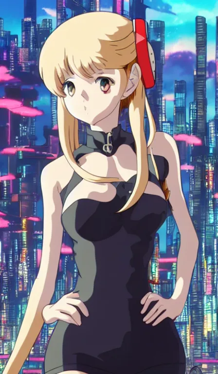 Image similar to anime fine details portrait of Lady Ann in front of cyberpunk moder city landscape on the background deep bokeh, close-up view, anime masterpiece by Studio Ghibli. 8k, sharp high quality anime, artstation