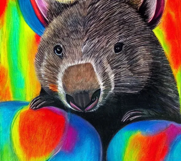 Prompt: a bright colourful painting of a wombat relaxing
