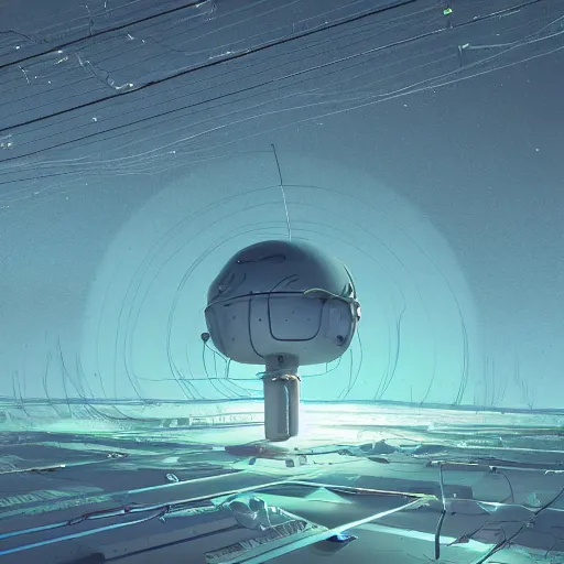 Image similar to detailed masterpiece of a robotic moon with wires coming out of it by beeple, digital art, artstation