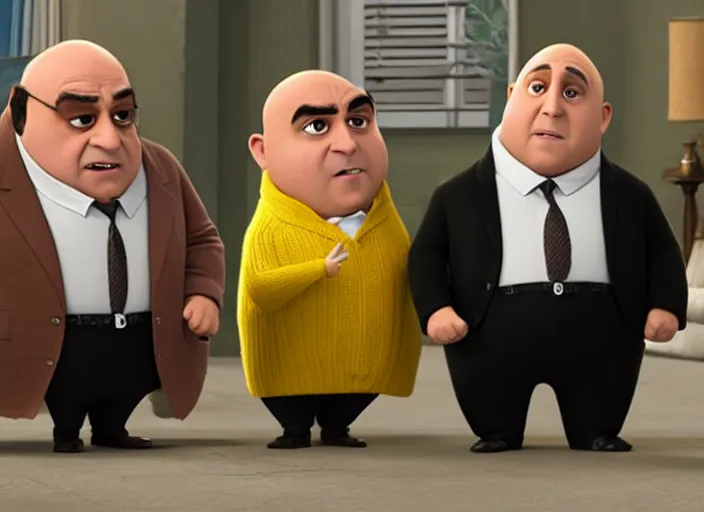 Prompt: Danny DeVito cast as Gru, still from Despicable Me 2010