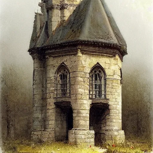 Prompt: (((((((Gothic revival castle gatehouse))))))) . muted colors. by Jean-Baptiste Monge !!!!!!!!!!!!!!!!!!!!!!!!!!!!!!!!!!!!!!!!