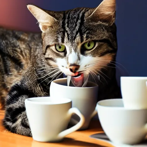 Image similar to cat is drinking cup of coffee