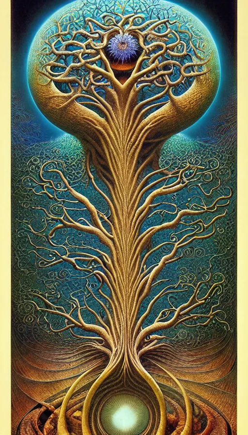 Image similar to tree of life by roger dean and andrew ferez, art forms of nature by ernst haeckel, divine chaos engine, symbolist, visionary, art nouveau, botanical fractal structures, organic, detailed, realistic, surreality