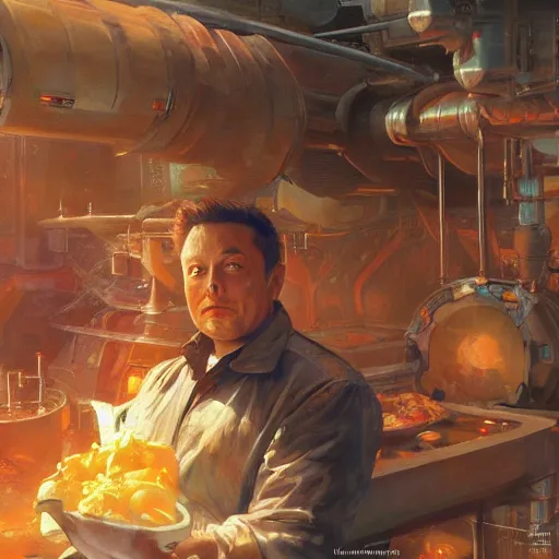 Image similar to Elon Musk selling momos, closeup character art by Donato Giancola, Craig Mullins, digital art, trending on artstation