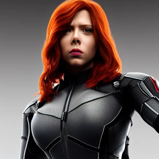 Image similar to still photo of black widow, highly detailed, photorealistic portrait, bright studio setting, studio lighting, crisp quality and light reflections, unreal engine 5 quality render,