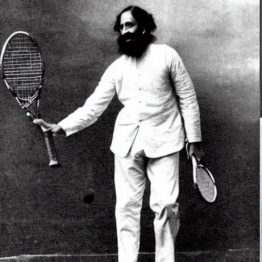 Prompt: photograph of Rabindranath Tagore playing tennis