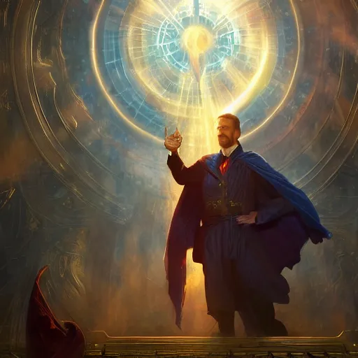 Prompt: joe biden as doctor strange, radiant light, caustics, heroic, bright iridescent light, by gaston bussiere, bayard wu, greg rutkowski, maxim verehin