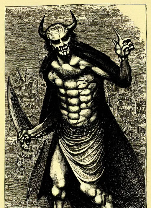 Image similar to illustration of shane madej as a demon from the dictionarre infernal, etching by louis le breton, 1 8 6 9, 1 2 0 0 dpi scan, ultrasharp detail, clean scan