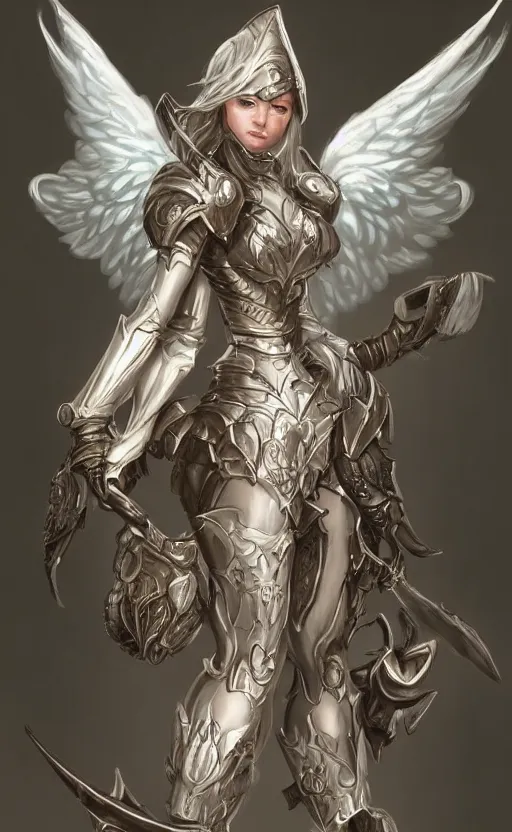 Image similar to Fantasy Concept character art of a victorian angel knight girl. By artstation trending. Highly detailed