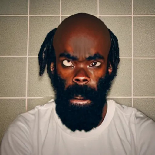 Prompt: MC Ride on the toilet in the bathroom