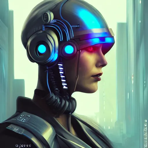 Prompt: Side view of a cyborg demon blond in cyberpunk headset and helmet on the street of a cyberpunk city, sci-fi, fantasy, intricate, very very beautiful, elegant, highly detailed, digital painting, artstation, concept art, smooth, sharp focus, illustration, art by Josan Gonsales