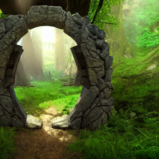 Image similar to portal leading to a fantasy world in a forest in middle earth