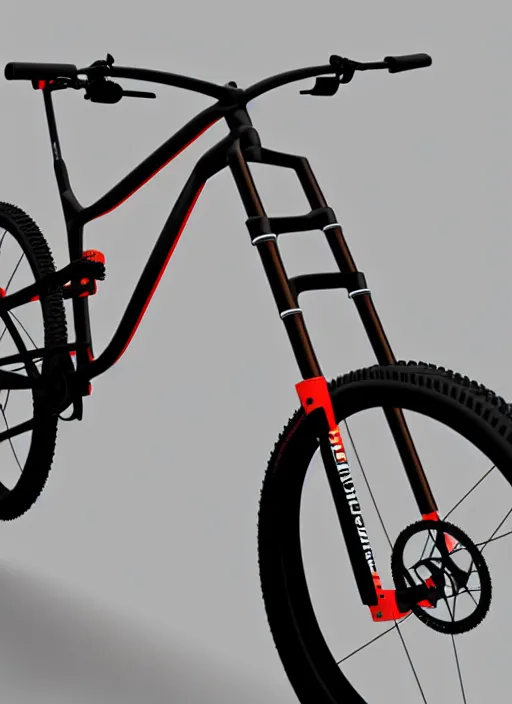 Image similar to hyper detailed 3 d render, downhill mountain bike, sleek design, next generation suspension 8 k