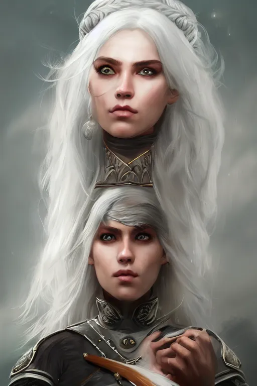 Prompt: Portrait of a Beautiful white hair archer, white eyes, high fantasy, detailed face, artstationhd, trending on artstation