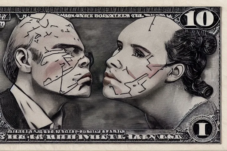 Image similar to reylo kissing currency design